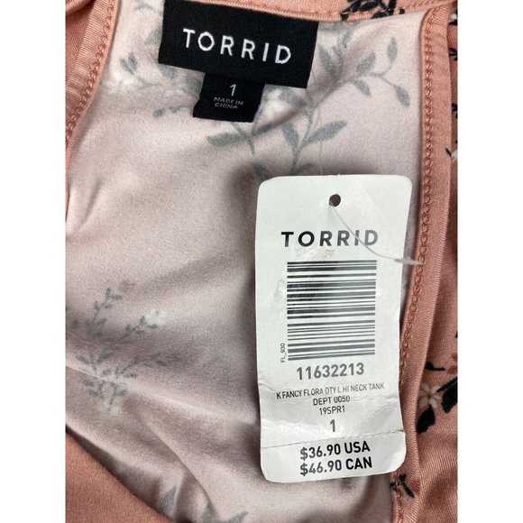 *New Torrid Peach Floral High Neck Tank Fancy Flow Floral Size 1 Women’s 14/16 - Picture 6 of 8